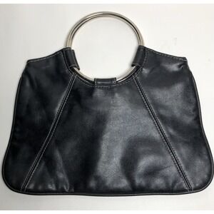 Vintage Y2K Black Faux Leather Ring Handle Bag Boho Witchy Minimal Chic Giannini